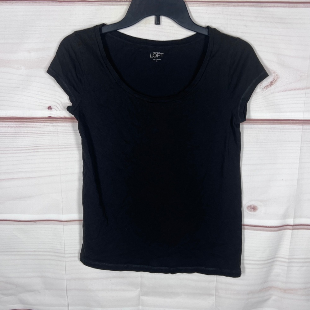 LOFT T-Shirt Women Small Black Scoop Neck Short Sleeve Cotton Modal Solid Basic